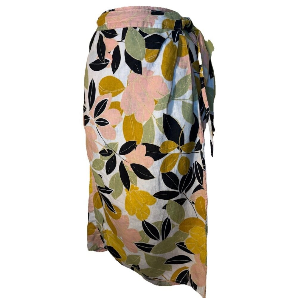 Rachel Zoe Wrap Linen Skirt Medium Attached Elastic Waist Tropical Resort - Picture 5 of 5